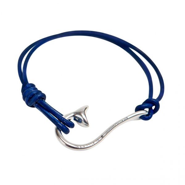 Allumer & Blue Marine  Foundation Silver plated fish hook with blue leather band bracelet